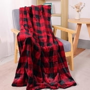CozyHom Heated Throw 50 x 60, Electric Blanket Double-Layer Flannel with 4 Heating Settings, 4 Hours Auto Off, ETL Certified, Machine Washable, Black & Red