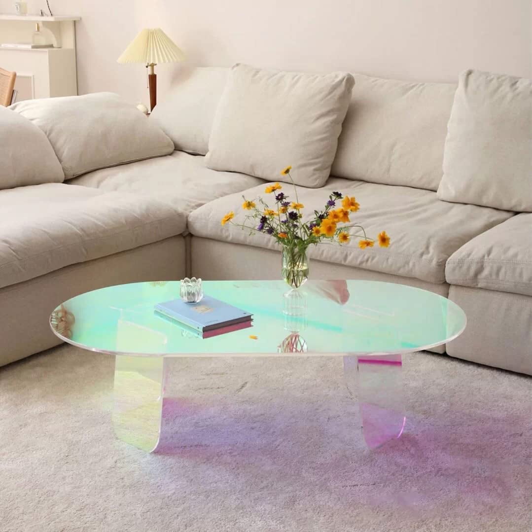 CozyHom Indoor Acrylic Coffee Table Furniture, 47.2” Large Iridescent