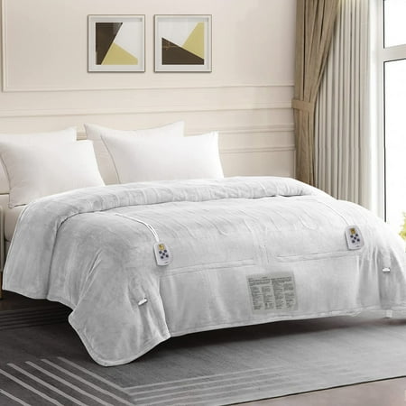 CozyHom King Size Electric Heated Blanket, Flannel Heating Throw Blanket Dual Control, Bed Blanket with 10 Heat Settings and Automatic Shut-Off Timer, White