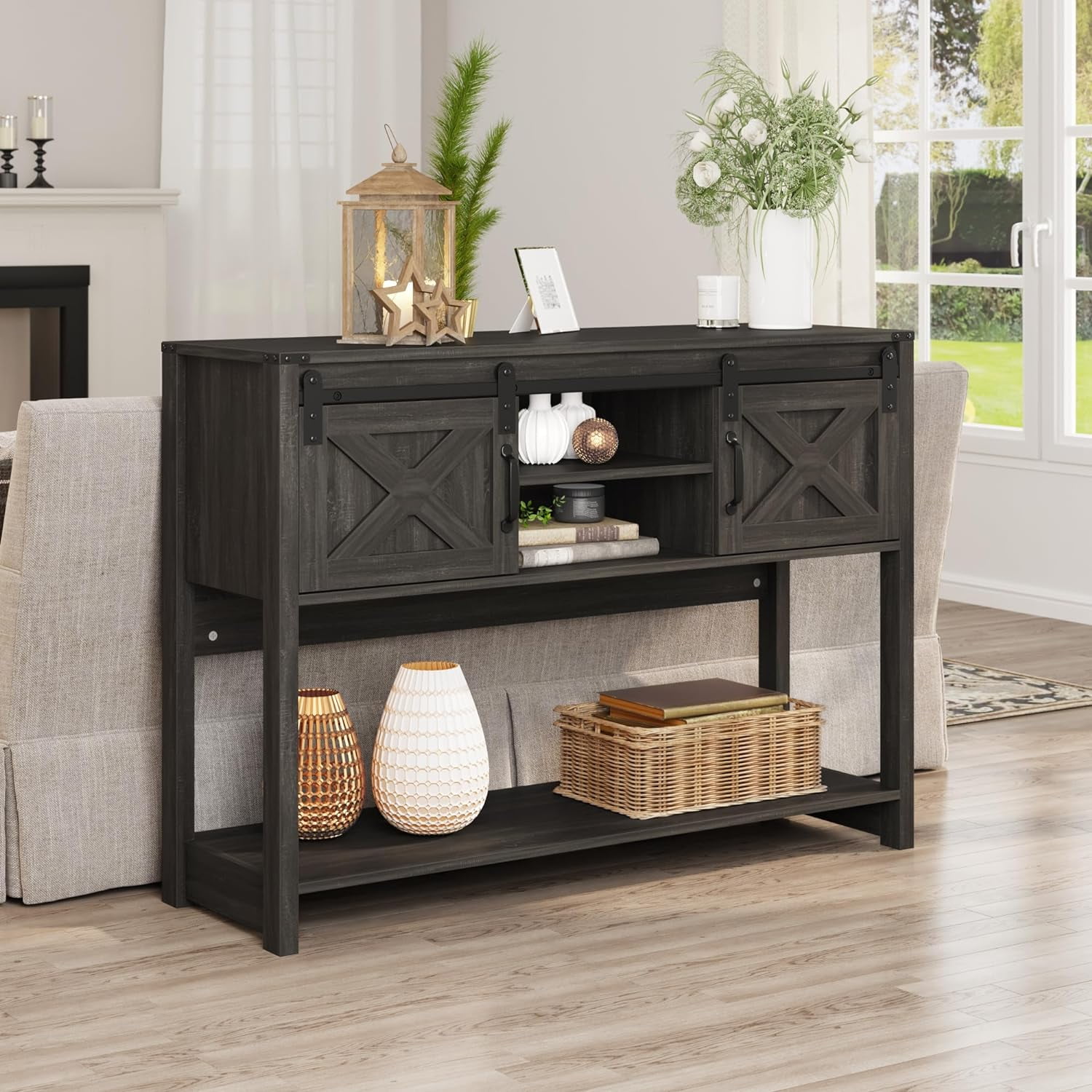 CozyHom Modern Console Table With Drawers And Shelves, Large Storage Console Side Entryway Table