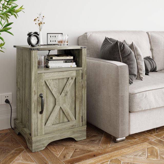 CozyHom Modern Farmhouse Nightstand With Charging Station, USB Ports