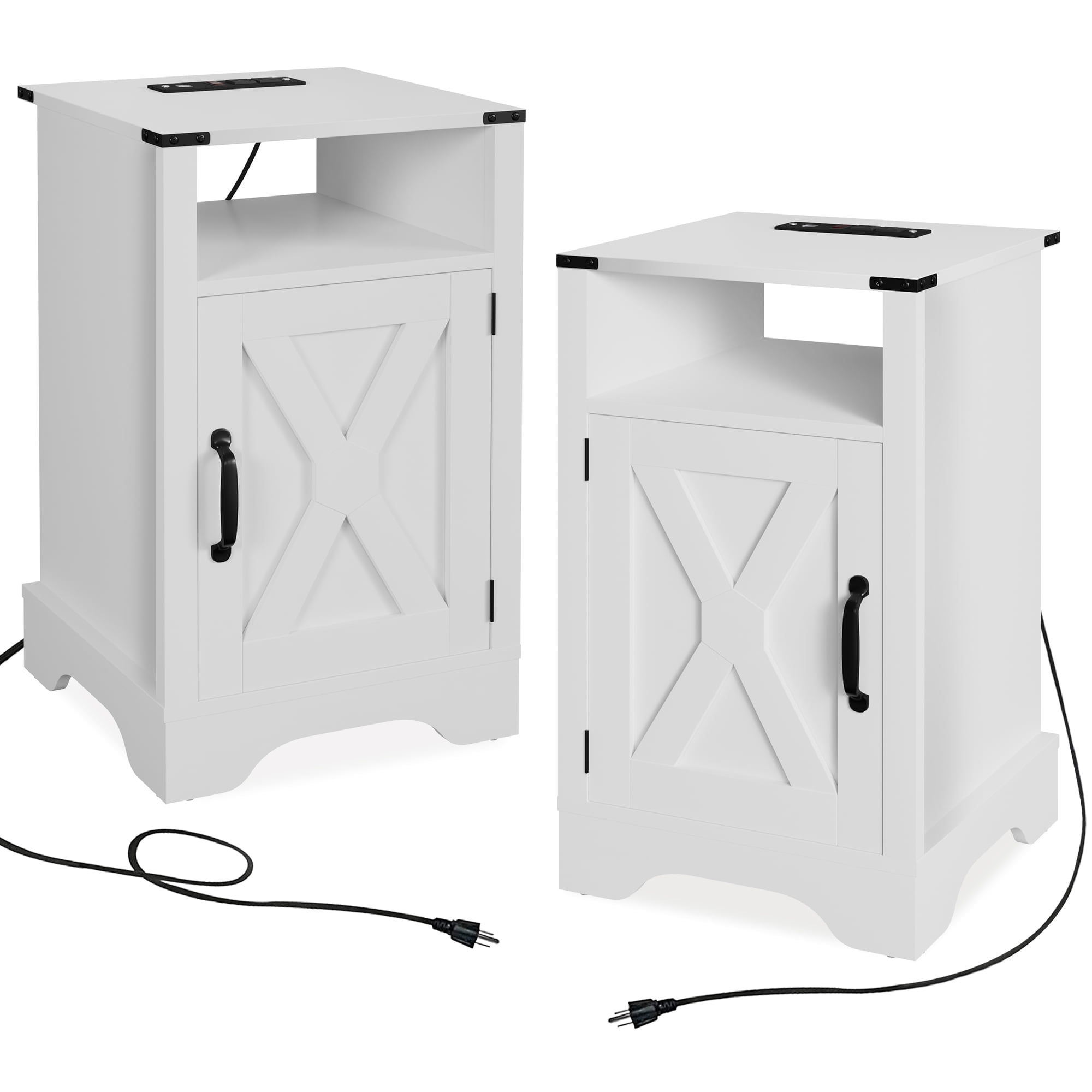 CozyHom Modern Farmhouse USB Nightstand Set of 2 With Storage