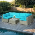 thumbnail image 1 of CozyHome Outdoor 7-Piece Patio Furniture Set, Wicker Patio Conversation Sets with Cushions and Coffee Table, All Weather Outdoor Modular Sectional Sofa for Porch Balcony Backyard Deck, Light Blue, 1 of 7