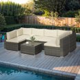 thumbnail image 1 of CozyHom Outdoor 7-Piece Patio Furniture Set, Wicker Patio Conversation Sets with Cushions and Coffee Table, All Weather Outdoor Modular Sectional Sofa for Porch Balcony Backyard Deck, Beige, 1 of 10