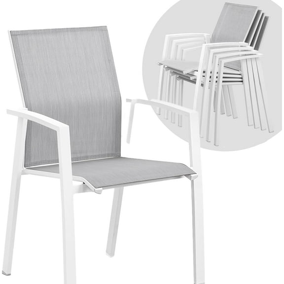 CozyHom Outdoor Patio Aluminum Dining Chairs Set of 4 Furniture, Outside Stackable Furniture for Lawn, Balcony, Quick-Drying Textilene Fabric, White