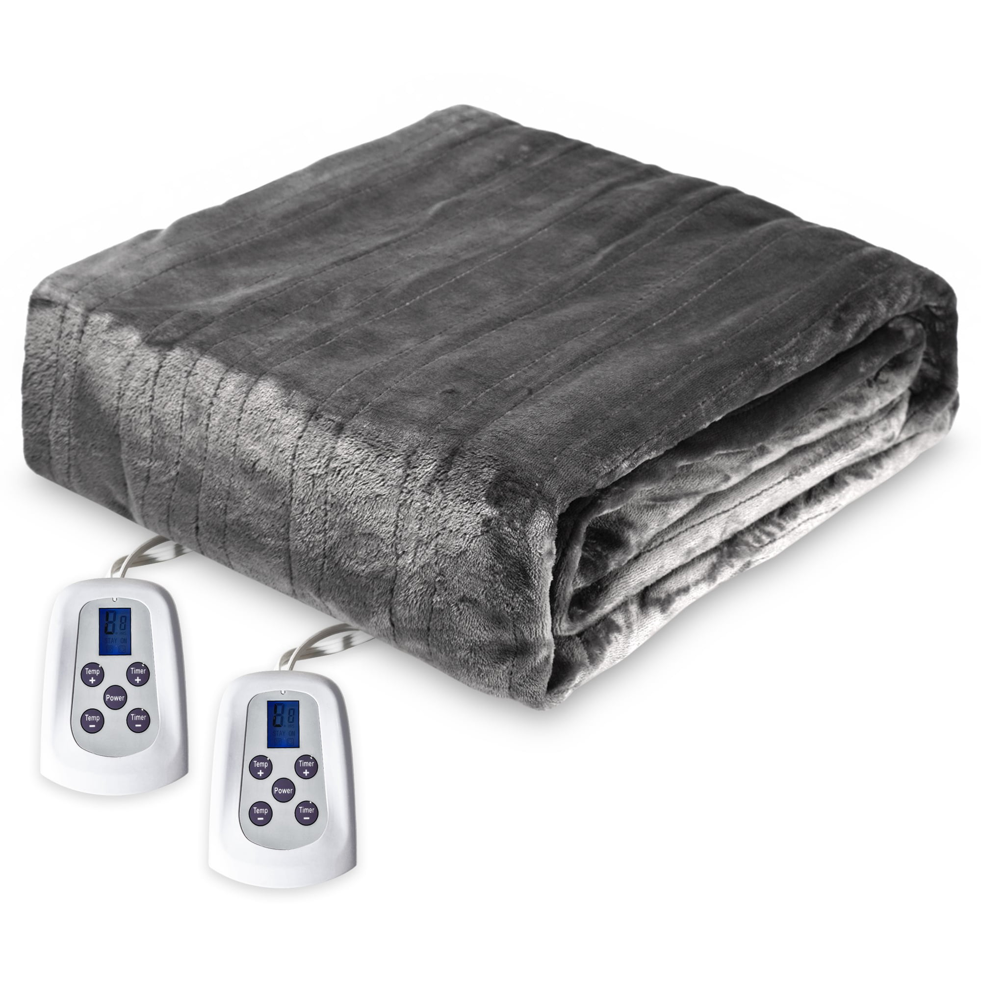 Sunbeam Slate Grey Velvet Plush Electric Heated Blanket Twin Size, 84