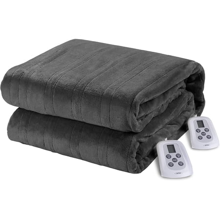 CozyHom Queen Size Heated Electric Blankets Throw Soft Flannel Heating Blanket With Dual Controls 10 Heat Settings And Automatic Shut-Off Timer Bedding Twin, Gray