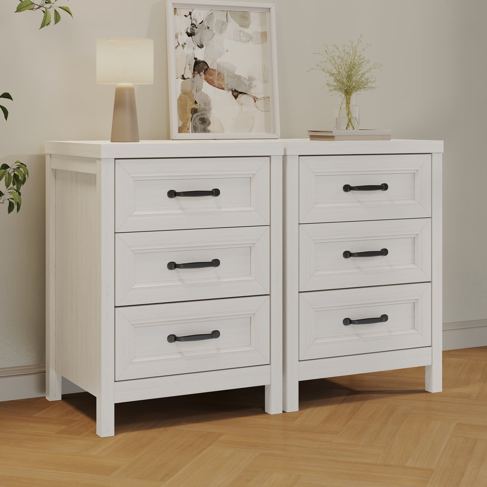 Square Raised Panel Drawer CozyHome 3 Drawer Dresser, Modern Wood Dresser with Raised Panel Drawer ...