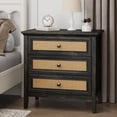 thumbnail image 1 of CozyHome 3 Drawer Nightstand, Rattan Dresser with Cane Drawers, Tall Boho Bedside Table for Bedroom, Living Room, Entryway, Hallway, Grey, 1 of 7