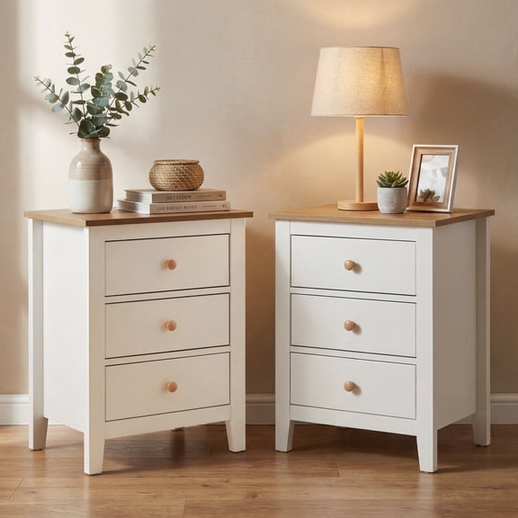 CozyHome 3 Drawer Nightstand Set of 2, Small Bedside Table with Solid Wood Knobs, Side Table for Bedroom Living Room