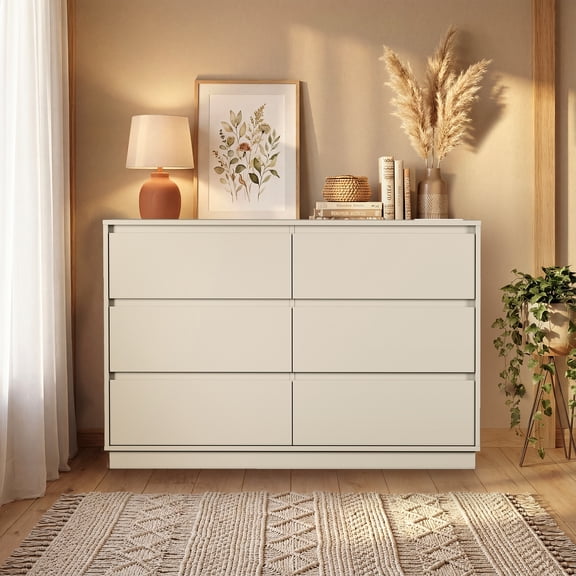 CozyHome 47'' Wide 6 Drawer Dresser with Charging Station for Bedroom, Living Room, Entryway