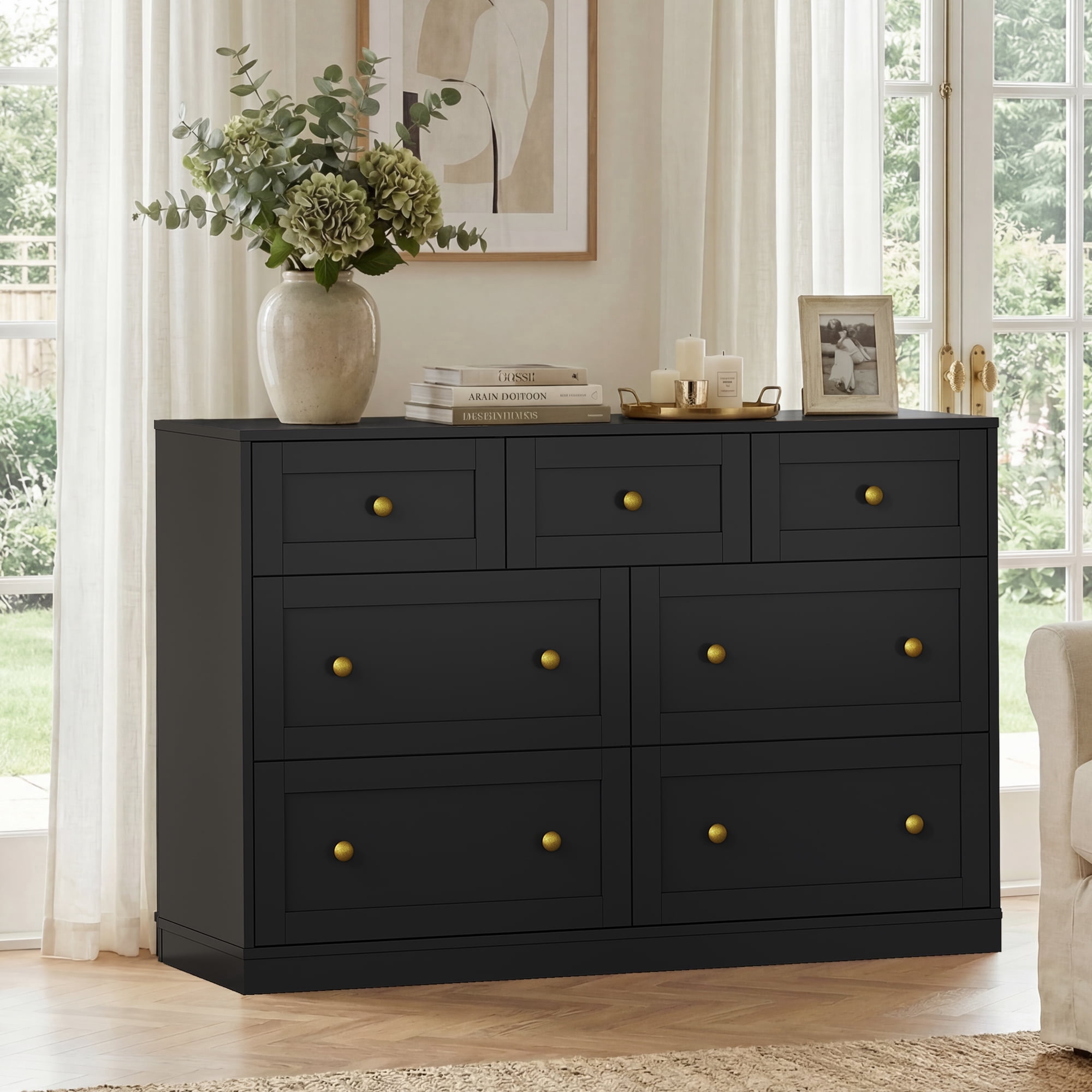 CozyHome 7-Drawer Dresser with Gold Knobs, Modern Drawer Cabinet for ...