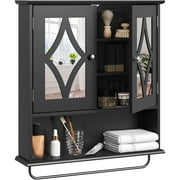 CozyHome Bathroom Medicine Cabinet with Mirror, Vanity Wall Mounted Storage Cabinet with Adjustable Shelves and Towel Bar, Hanging Wall Cabinet for Bathroom, Laundry, Living Room, Black