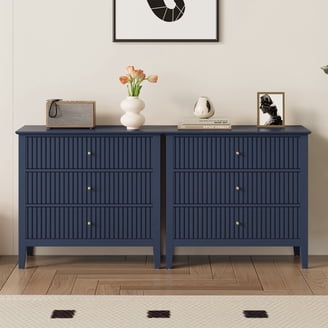 blue and white striped dresser Inlay Dresser with Black and Cream Stripes