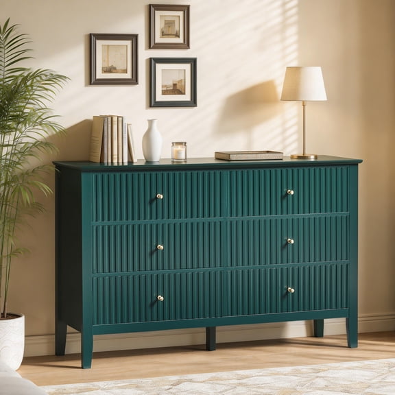 CozyHome Dresser for Bedroom, Fluted 6 Drawer Dresser, Painted Chest of Drawers for Living Room