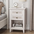 thumbnail image 1 of CozyHome Farmhouse Nightstand, Boho Bedside Table with 2 Rattan Decor Drawers, Accent End Table with Open Storage Shelf, for Bedroom, Living Room, Home Office, Grayish White, 1 of 8