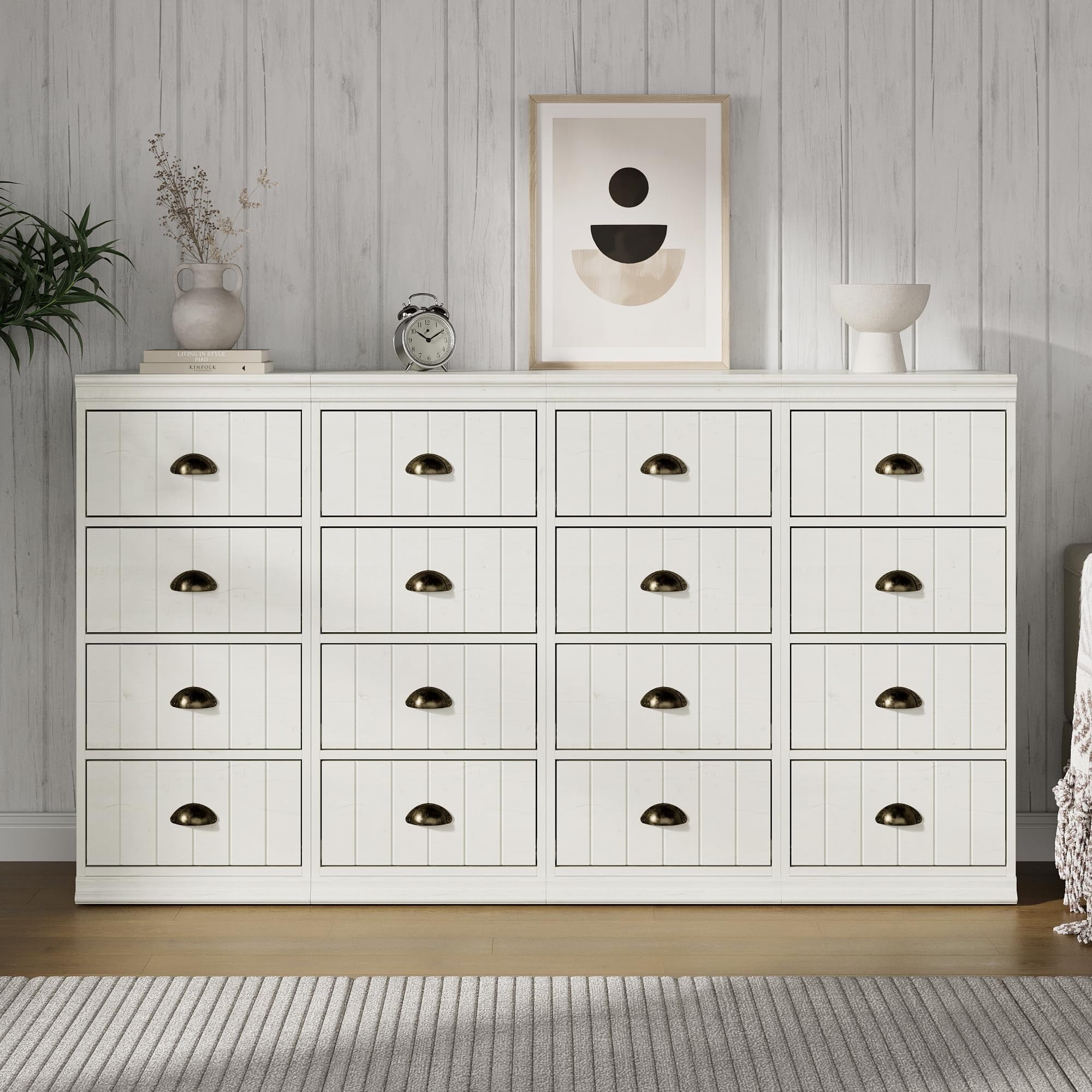 CozyHome Fluted Dresser Set of 4, White 4 Drawer Dresser with Bronze ...