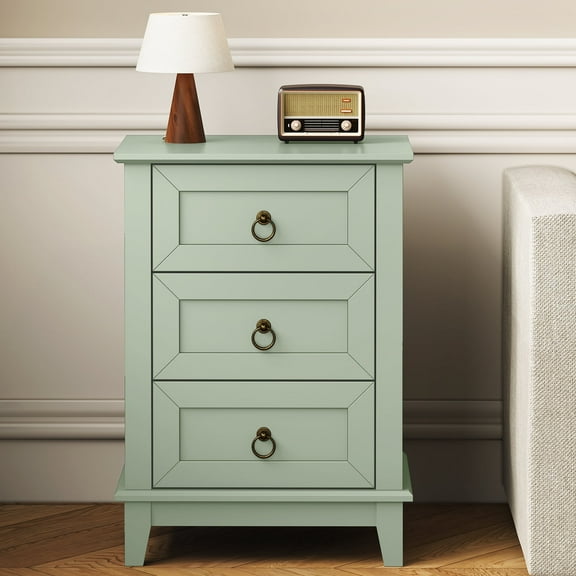 CozyHome Green Slim Night Stand: 3-Drawer Tall Wood Dresser, Space-Saving Bedside Table for Small Rooms, Bedroom, Nursery, or Dorm