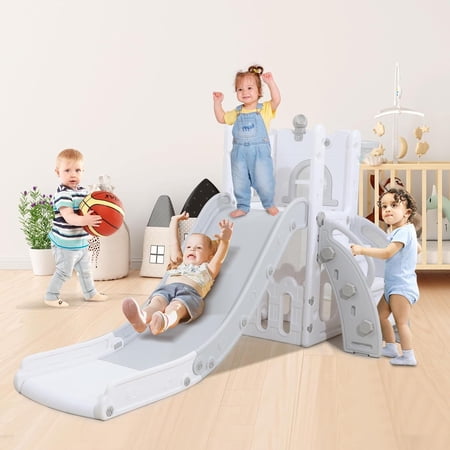 Cozy Home Kid Slide 8 in 1 Toddler Playset - Basketball Hoop, Telescope - White