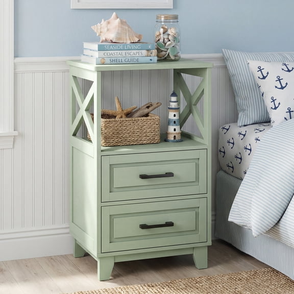 CozyHome Modern Nightstand with 2 Drawers and Open Shelf Above, Wood Painted Side Table for Bedroom, Living Room, Home Office