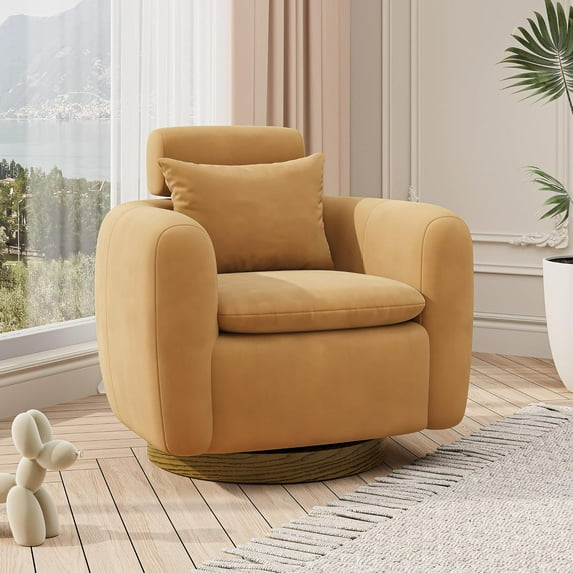 Cozy Home Oversized Swivel Barrel Chair, Modern Comfy Accent Armchair, 360° Lounge Chair, Camel Brown