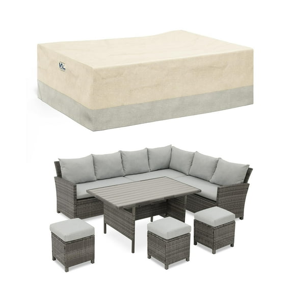 CozyHome Patio Furniture Cover with Air Vent, 108.3”L X 81.9”W X 31.5”H, Heavy Duty Oxford Outdoor Couch Cover for Sectional, Table & Chair Water-resistant, Weatherproof, Beige & Grey