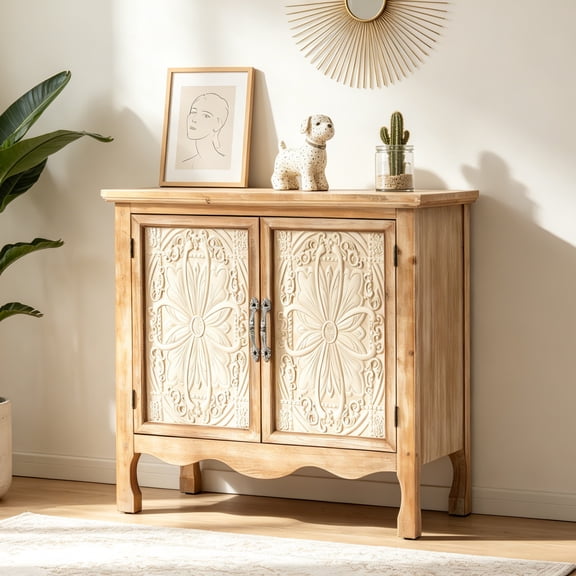 CozyHome Storage Cabinet with Doors, Kitchen Buffet Cabinet with Storage, Accent Wood Console Cabinet with Solid Wood Feet for Hallway, Dining Room, Living Room