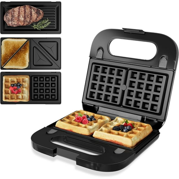 CozyHome Waffle Iron, Panini Press Grill and Sandwich Maker Set, 3 in 1 Electric Sandwich Press with Removable Non-Stick Plates, Indicator Lights