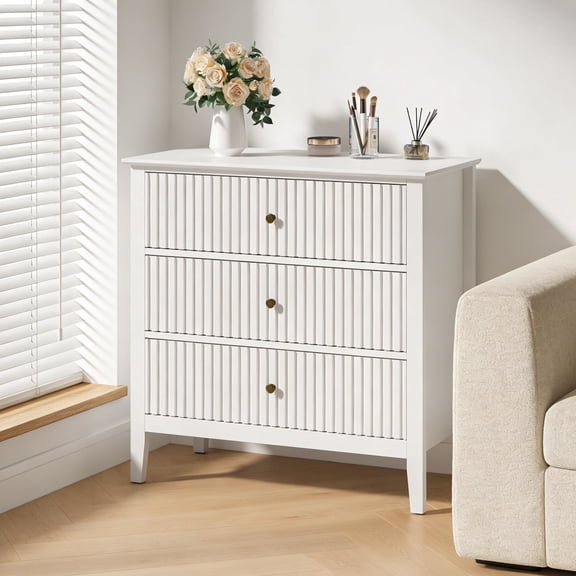 Cozy Home White 3 Drawer Dresser, Painted Tall Wood Nightstand with Storage, for Bedroom Hallway Living Room Entryway Office