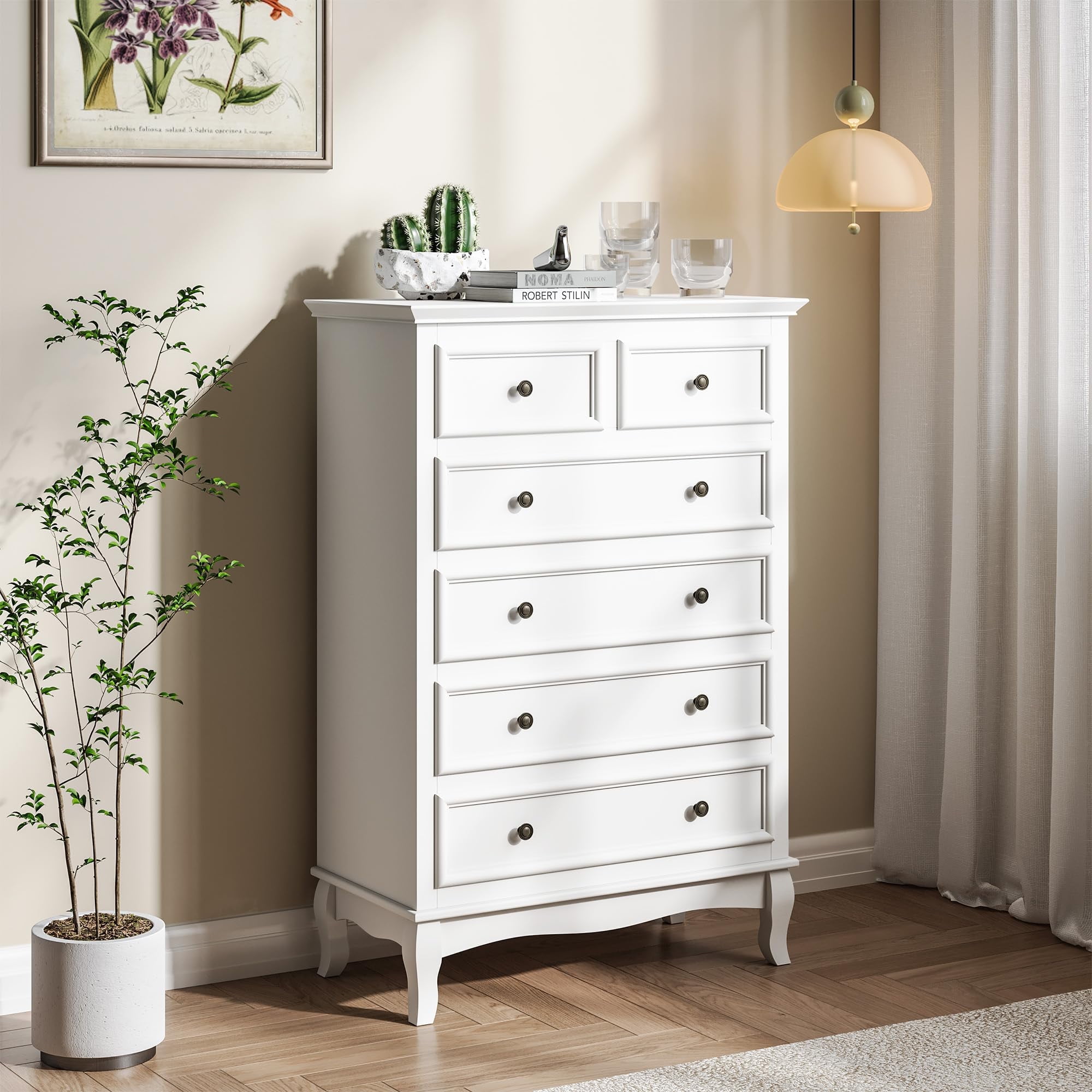 CozyHome White 6 Drawer Dresser Rustic Tall Chest of Drawers Modern Wood Dresser Wooden Storage Closet Cabinet Clothing Storage Organizer for Living Room Bedroom Hallway Entryway Walmart Business Supp...