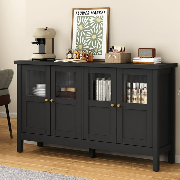 CozyHome Wood Sideboard Credenza with Storage, Buffet Cabinet with Adjustable Shelves, Accent Cabinet with Acrylic Accents for Living Room, Dining Room, Entryway
