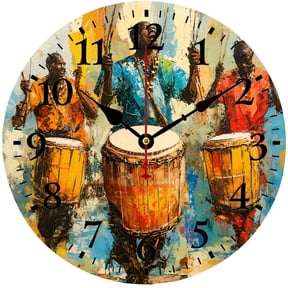 CozyHour 9.84 Inch African Drum Wall Clock, Colorful Music Percussion Art Round Analog Clock, Decorative Wall Decor for Living Room Bedroom Office Music Room