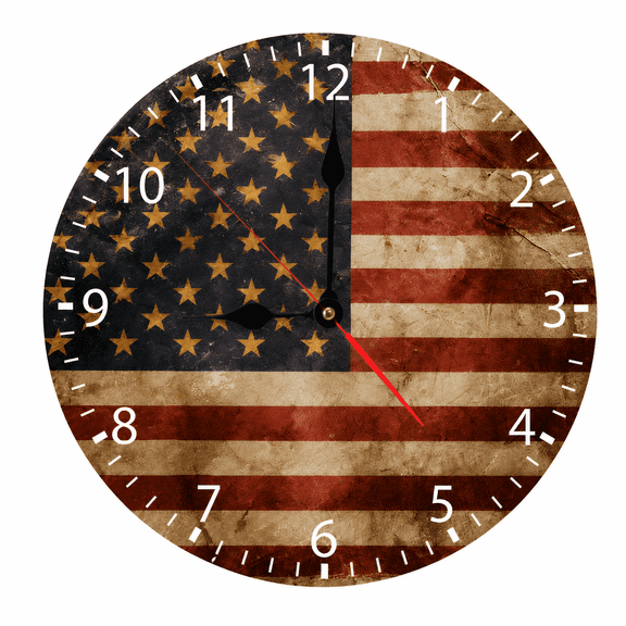 CozyHour 9.84 Inch American Flag Wall Clock, Patriotic Rustic Battery Operated Analog Clock for Living Room Bedroom Office Cabin Decor