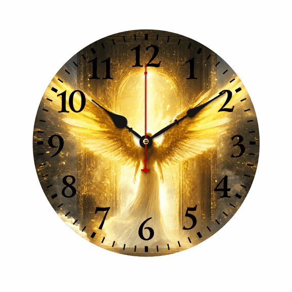 CozyHour 9.84 Inch Angel Wall Clock, Golden Wings Silent Non-Ticking Round Clock for Bedroom Living Room Office Decor