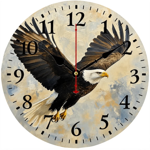 CozyHour 9.84 Inch Bald Eagle Wall Clock, Rustic Flying Eagle Analog Clock with Large Numbers, Patriotic Wall Decor for Living Room, Bedroom, Office and Kitchen