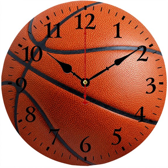 CozyHour 9.84 Inch Basketball Wall Clock, Sports Theme Round Analog Clock for Bedroom Living Room Office Game Room Decor, Battery Operated Decorative Clock