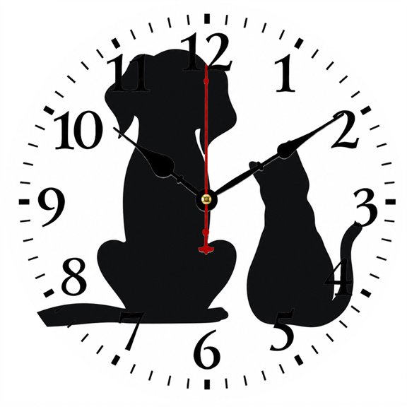 CozyHour 9.84 Inch Black Cat Wall Clock, Decorative Round Analog Clock for Living Room Bedroom Kitchen Office Home Decor, Cute Animal Silhouette Design Battery Operated Quartz Clock