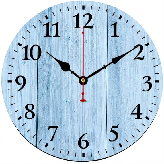 CozyHour 9.84 Inch Blue Wood Wall Clock, Rustic Farmhouse Decorative Analog Clock with Large Numbers for Living Room, Kitchen, Bedroom, Office