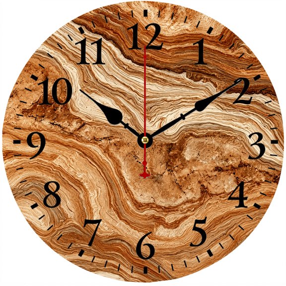 CozyHour 9.84 Inch Brown Agate Wall Clock, Decorative Round Analog Clock with Abstract Marble Stone Pattern for Living Room, Bedroom, Office and Kitchen