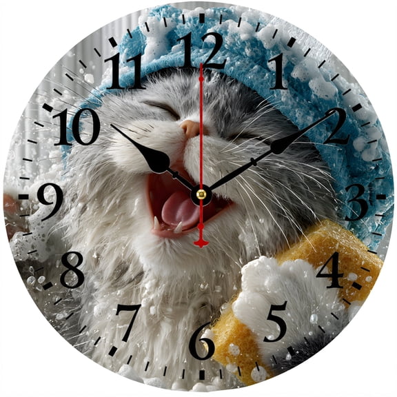CozyHour 9.84 Inch Cat Wall Clock, Cute Sleeping Kitten Design Round Decorative Clock, Battery Operated Analog Clock for Bedroom Living Room Kitchen Office Home Decor