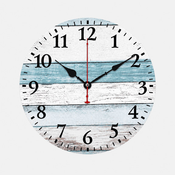 CozyHour Coastal Wall Clock, 9.84 inch Quiet Non Ticking Analog Clock, Rustic Beach Wood Look Decor for Bathroom Kitchen Living Room Office