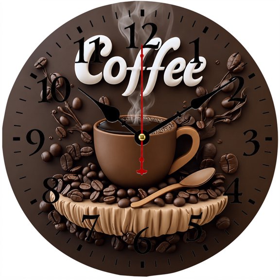 CozyHour 9.84 Inch Coffee Wall Clock, Rustic Kitchen Clock with Coffee Cup Design, Farmhouse Decorative Clock for Living Room, Bedroom, Dining Room, Cafe and Home Decor