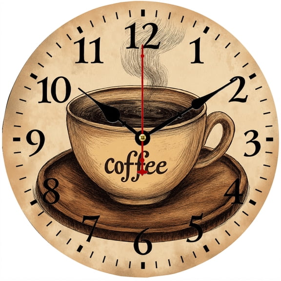 CozyHour 9.84 Inch Coffee Wall Clock, Vintage Coffee Cup Analog Clock with Large Numbers, Battery Operated Kitchen Cafe Wall Decor for Dining Room Office