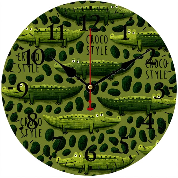 CozyHour 9.84 Inch Crocodile Wall Clock, Green Cartoon Alligator Analog Clock for Kids Room, Bedroom, Playroom and Nursery