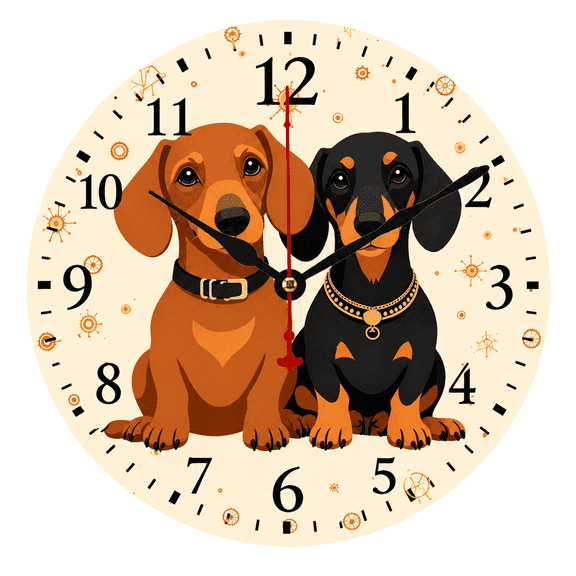 CozyHour 9.84 inch Dachshund Wall Clock, Silent Non-Ticking Battery Operated Round Analog Wall Decor for Kitchen Office