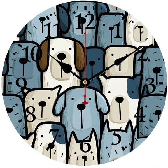 CozyHour 9.84 Inch Dog Wall Clock, Cute Puppy Decorative Clock, Battery Operated Round Analog Clock with Large Numbers, Quiet Non-Ticking Decor for Living Room Bedroom Kitchen Office Kids Room