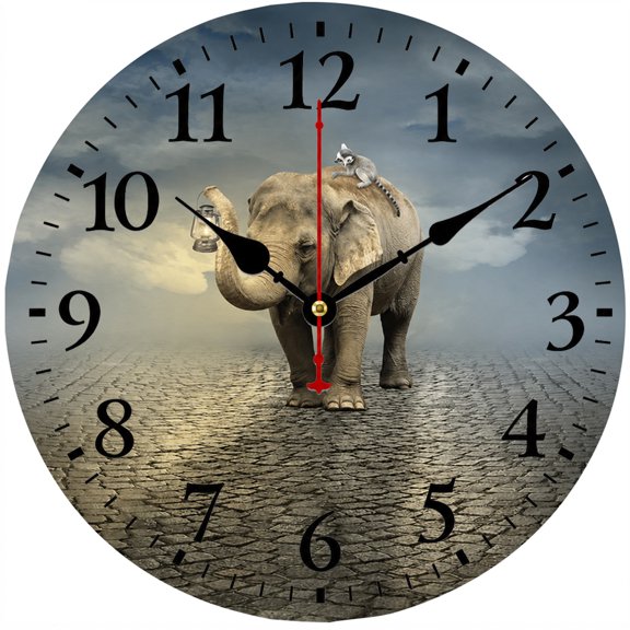 CozyHour 9.84 Inch Elephant Wall Clock, Animal Decorative Wall Clock for Living Room Bedroom Office, Rustic Home Decor Battery Operated Analog Clock