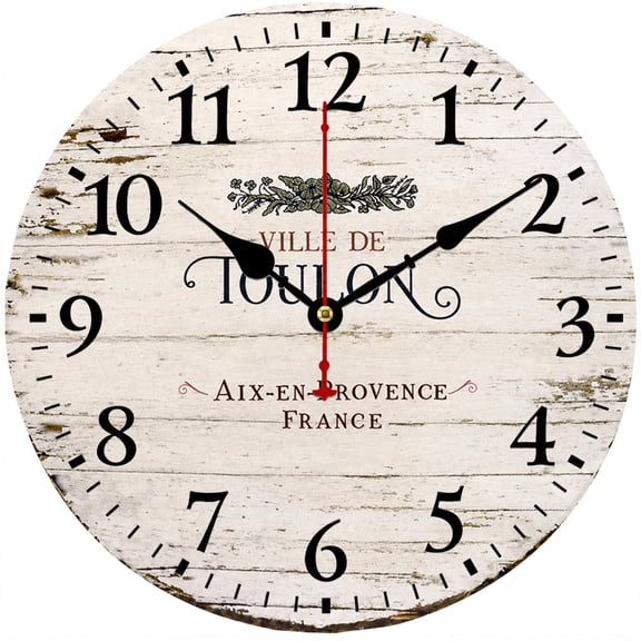CozyHour 9.84 Inch Farmhouse Wall Clock, Rustic Vintage Round Clock with Large Easy Read Numbers, French Country Style Decorative Clock for Kitchen, Living Room, Bedroom and Office