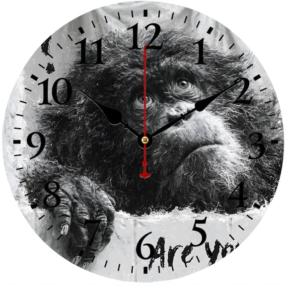CozyHour 9.84 Inch Gorilla Wall Clock, Black and White Angry Ape Analog Clock, Battery Operated Wall Decor for Bedroom, Office and Man Cave