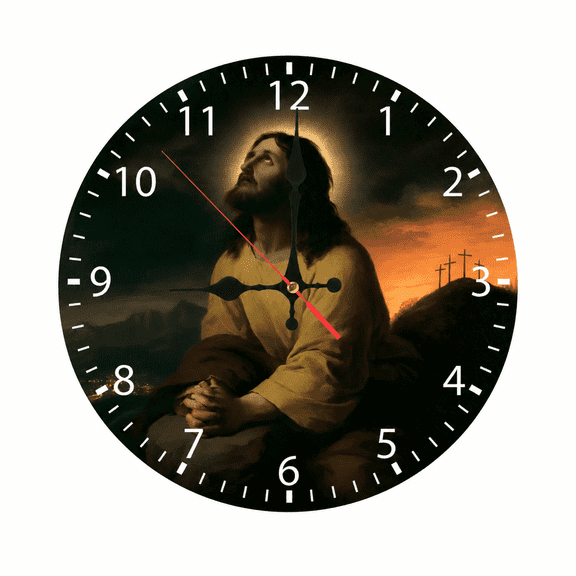 CozyHour 9.84 Inch Jesus Prayer Wall Clock, Christian Religious Wall Decor, Battery Operated Analog Clock for Living Room Bedroom Office